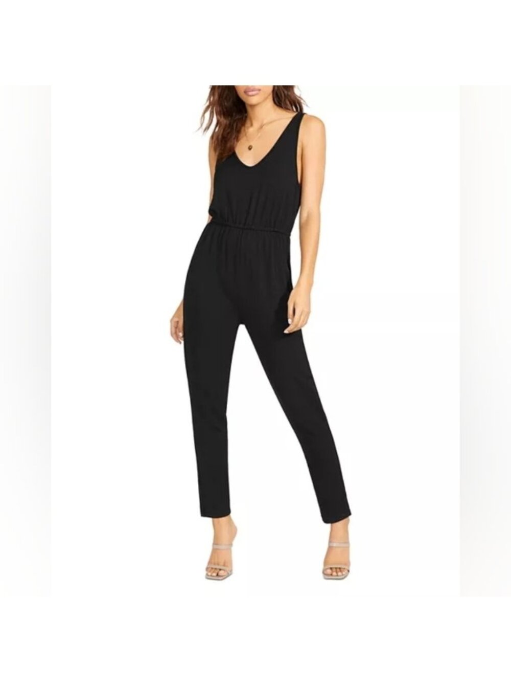 BB Dakota Black Sleeveless Jumpsuit Pants Size 4 Pockets Minimalist Casual Ankle